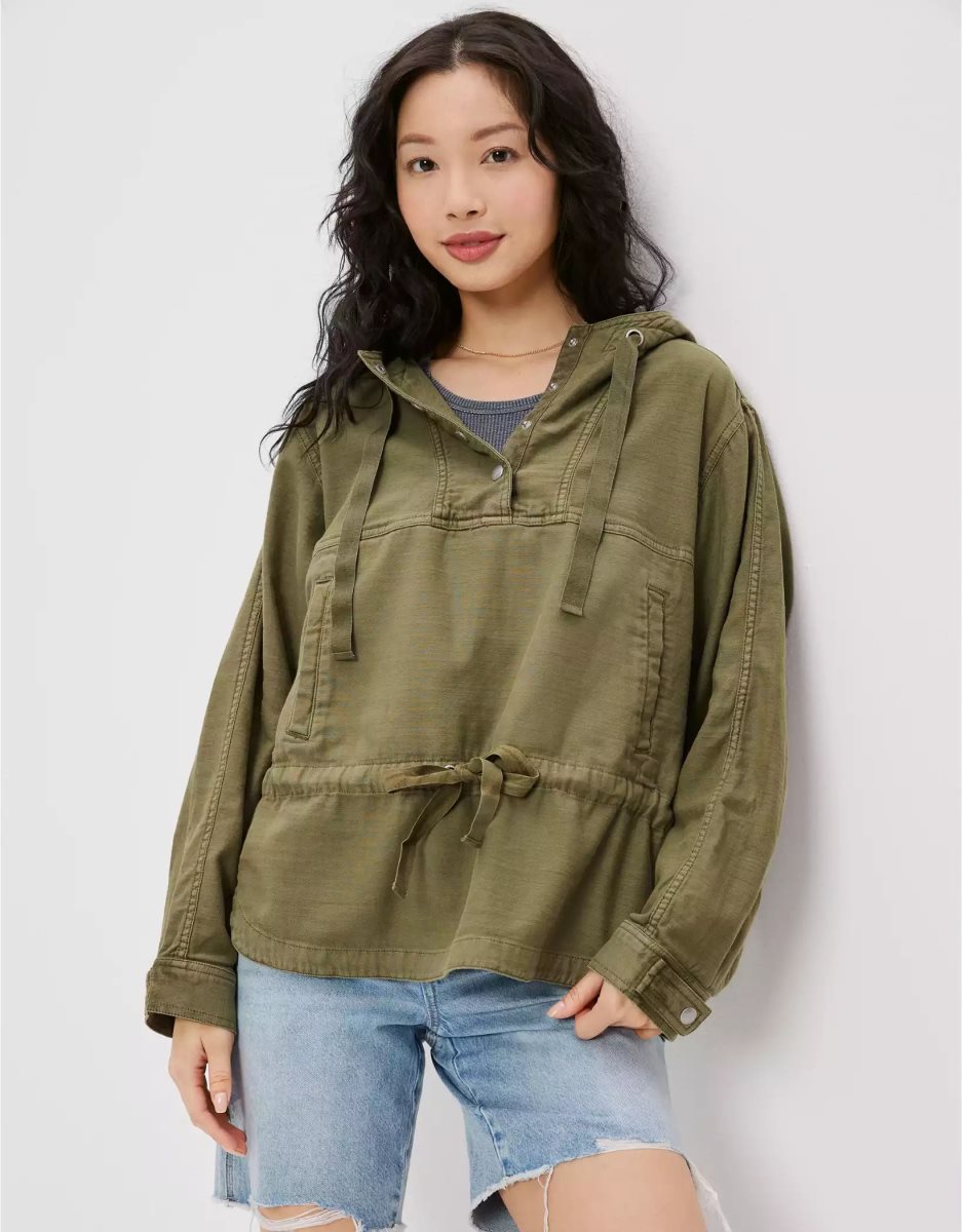 Vestes American Eagle AE Coton Popover Vert Olive Femme | ADZ-72677852